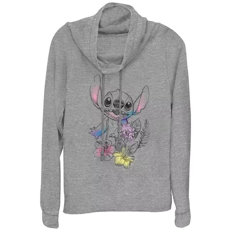 Disneys Lilo & Stitch Floral Sketch Plus Size Cowlneck Graphic Lightweight Long Sleeve, Womens Gray Grey Product Image