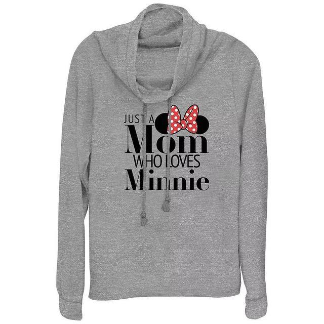 Disneys Minnie Mouse Just A Mom Who Loves Minnie Womens Cowlneck Graphic Lightweight Long Sleeve Gray Grey Product Image