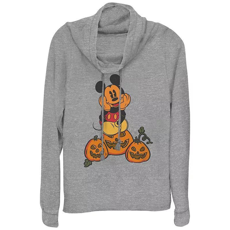 Disneys Mickey Mouse Pumpkin Patch Plus Size Cowlneck Graphic Lightweight Long Sleeve, Womens Gray Grey Product Image