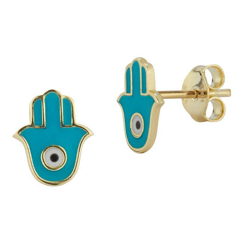 LUMINOR GOLD 14k Gold & Enamel Hamsa Stud Earrings, Womens, Yellow Product Image