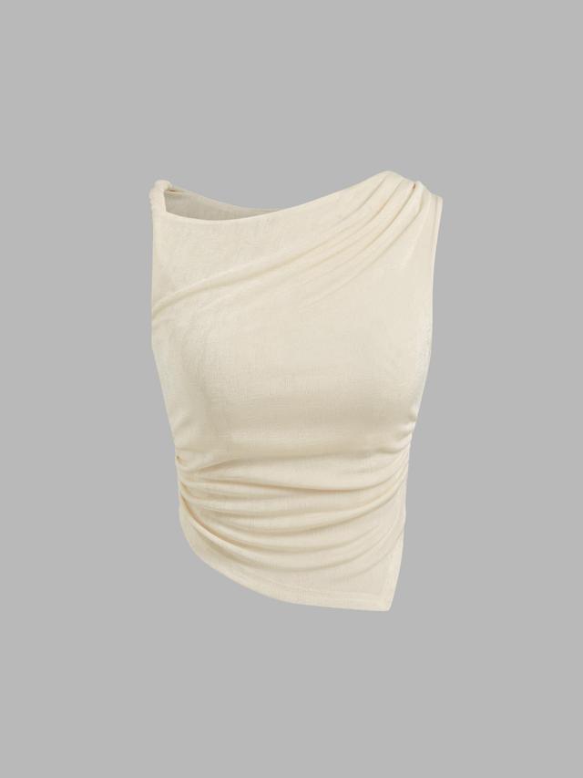 Asymmetrical Neck Ruched Tank Top Product Image