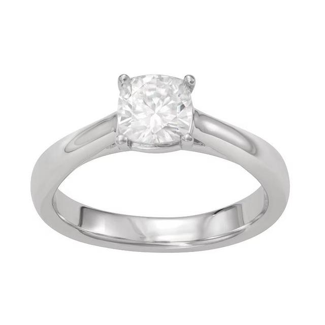 Charles & Colvard Sterling Silver 1 1/10 Carat T.W. Lab-Created Moissanite Cushion Cathedral Solitaire Ring, Womens Product Image