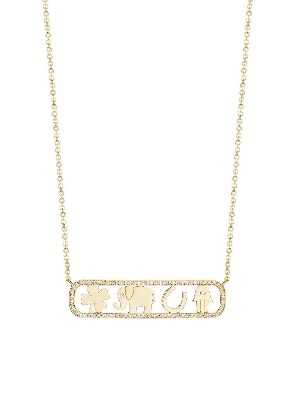 Womens 14K Yellow Gold & Diamond Icon Bar Necklace Product Image