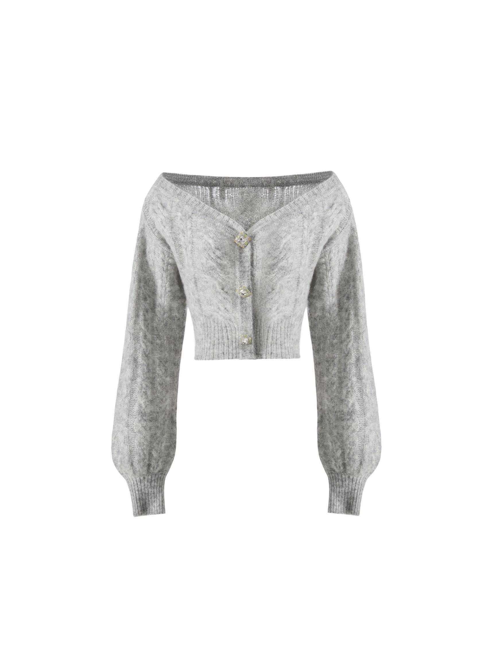 Eva Off Shoulder Cardigan (Grey) Product Image