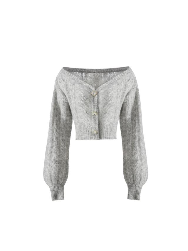 Eva Off Shoulder Cardigan (Grey) Product Image