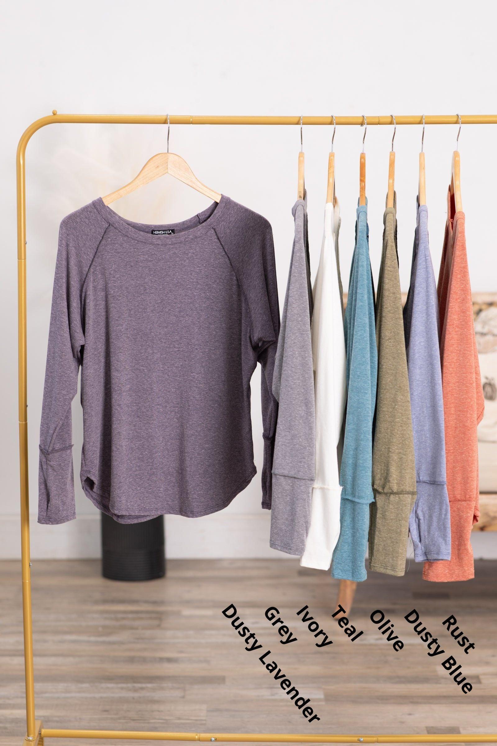 Solid Long Sleeve Knit Top With Thumbholes Product Image