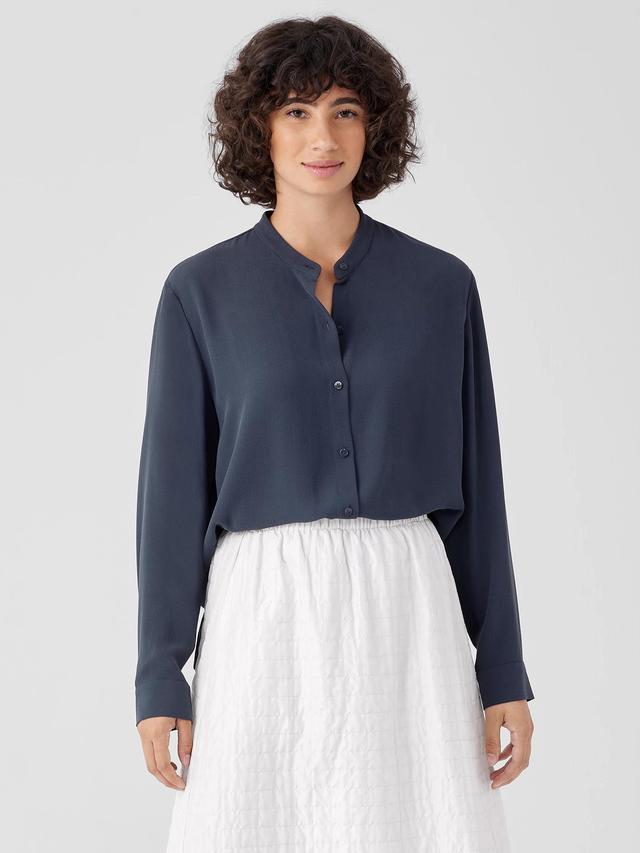 EILEEN FISHER Silk Georgette Crepe Band Collar Shirtfemale Product Image