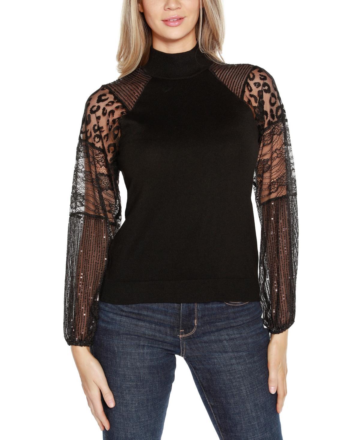 Belldini Womens Embellished Mixed Media Sweater Product Image