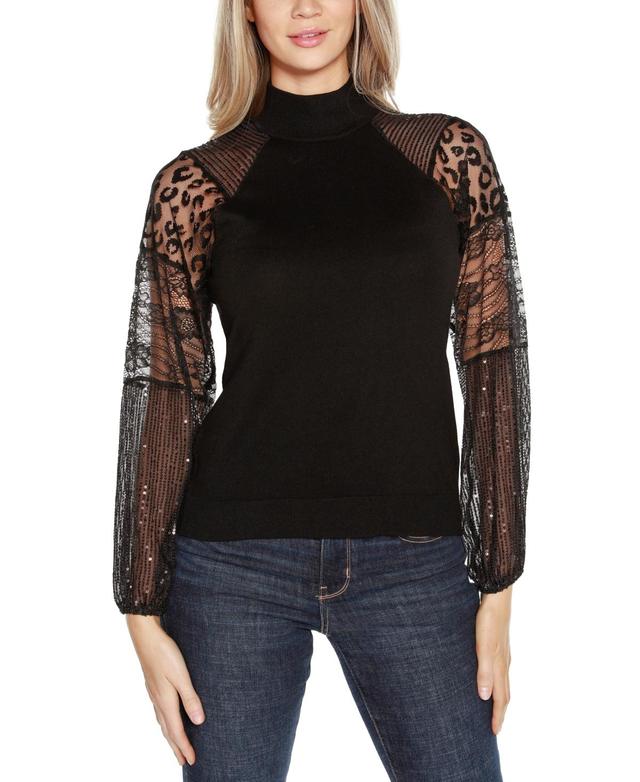 Belldini Womens Embellished Mixed Media Sweater Product Image