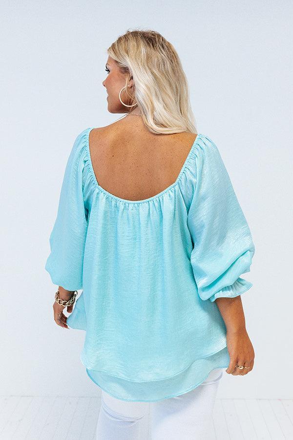 Truly Chic Satin Shift Top In Aqua Curves Product Image