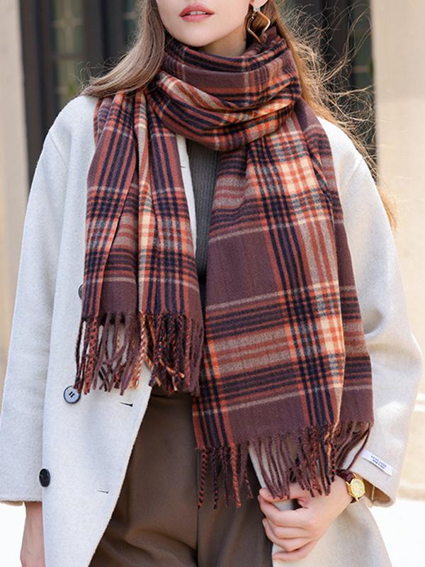 Keep Warm Plaid Tasseled Shawl&Scarf Product Image