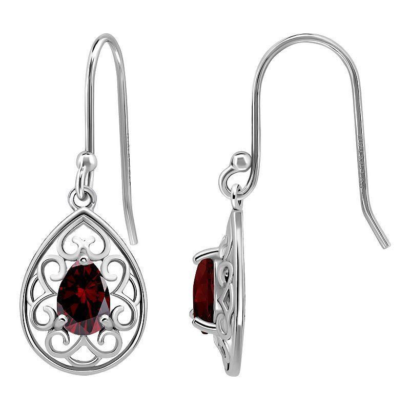 Aleure Precioso Sterling Silver Pear Shaped Gemstone Drop Earrings, Womens, Red Product Image