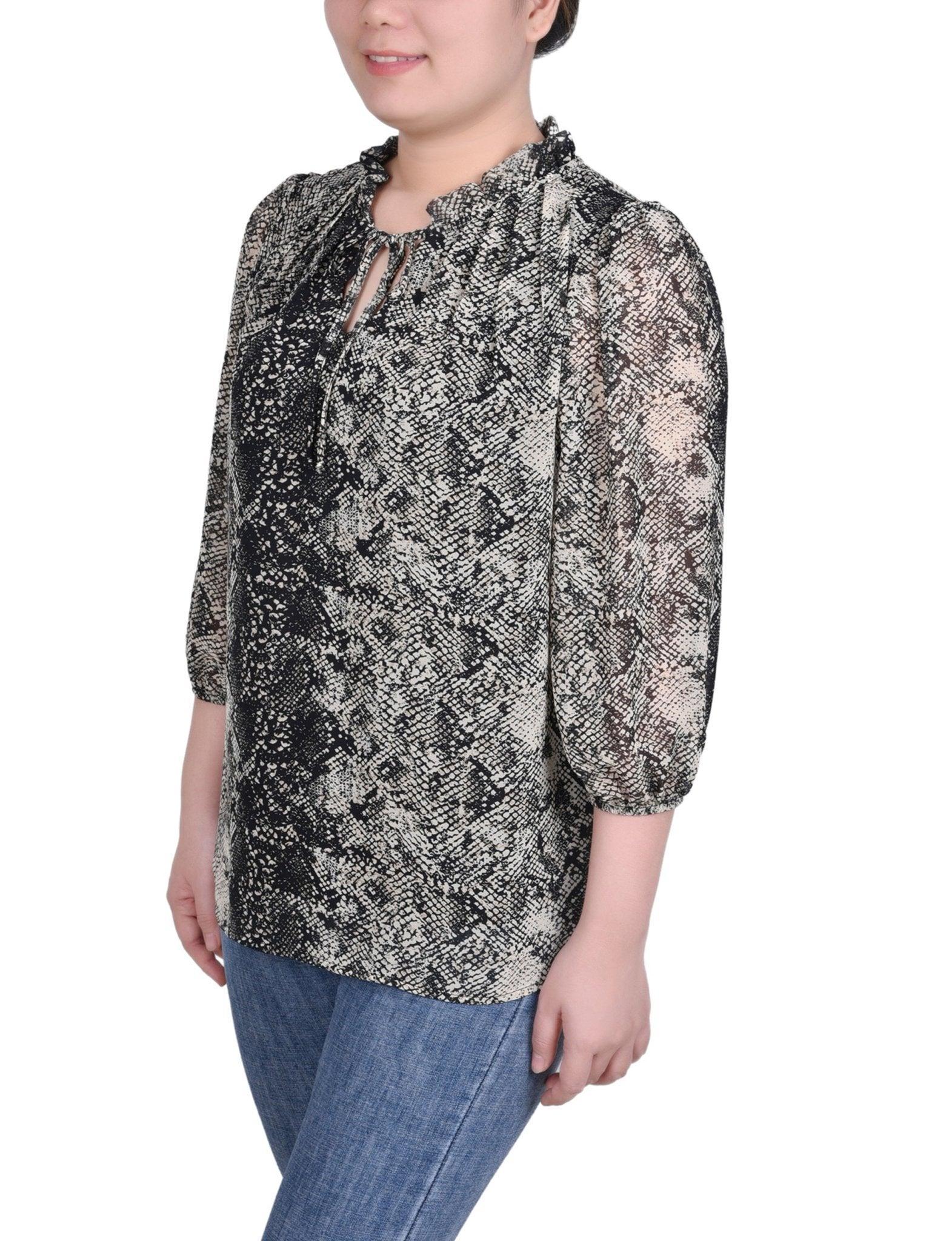 3/4 Length Sleeve Chiffon Blouse - Petite Product Image