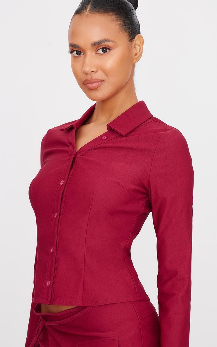 Burgundy Woven Long Sleeve Cargo Detail Shirt Product Image