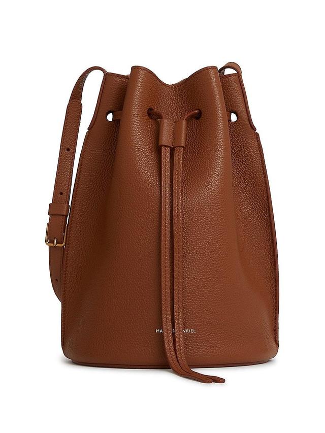 Champagne Drawstring Leather Bucket Bag Product Image