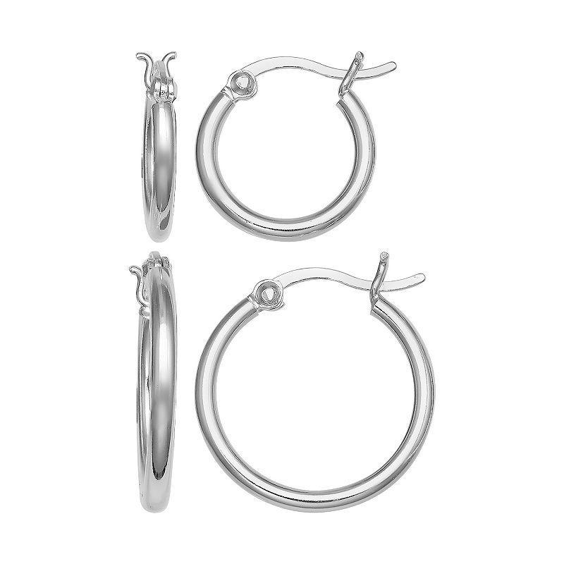 PRIMROSE Sterling Silver Hoop Earring Set, Womens, Grey Product Image