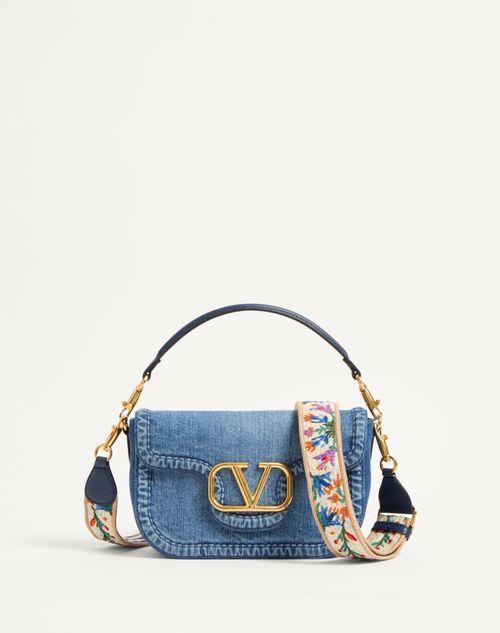 VALENTINO GARAVANI ALLTIME DENIM SHOULDER BAG WITH EMBROIDERED RIBBON STRAP Product Image