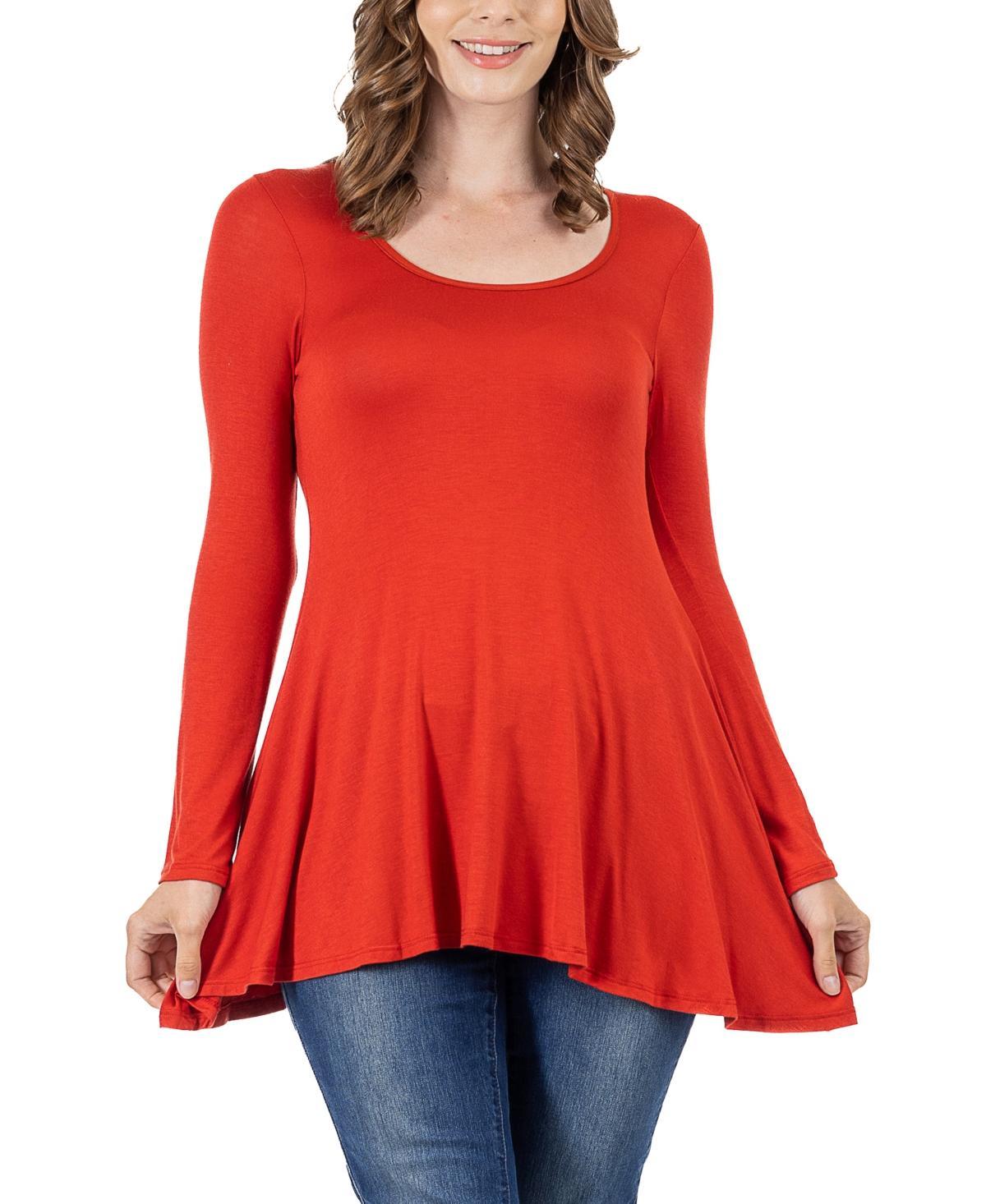 24seven Comfort Apparel Womens Long Sleeve Swing Style Flare Tunic Top Product Image