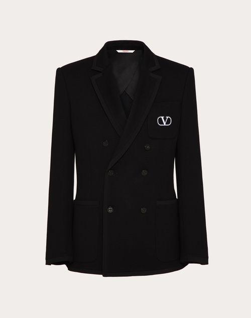 DOUBLE-BREASTED COTTON JERSEY JACKET WITH VLOGO SIGNATURE PATCH Product Image