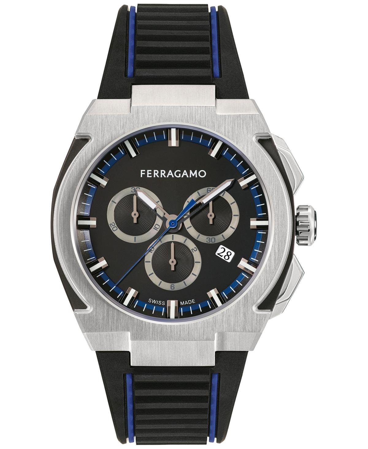 Mens FERRAGAMO Edge Chronograph Stainless Steel & Polyurethane Strap Watch/43MM Product Image