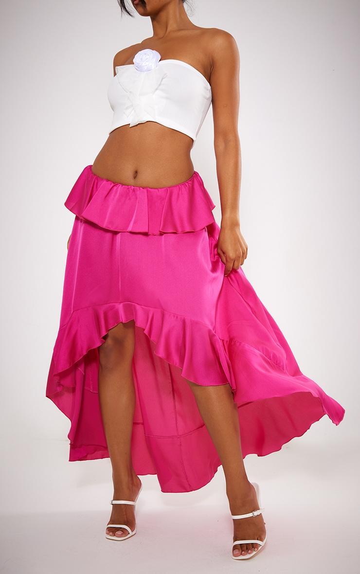 Hot Pink Satin Waterfall Front Maxi Skirt Product Image