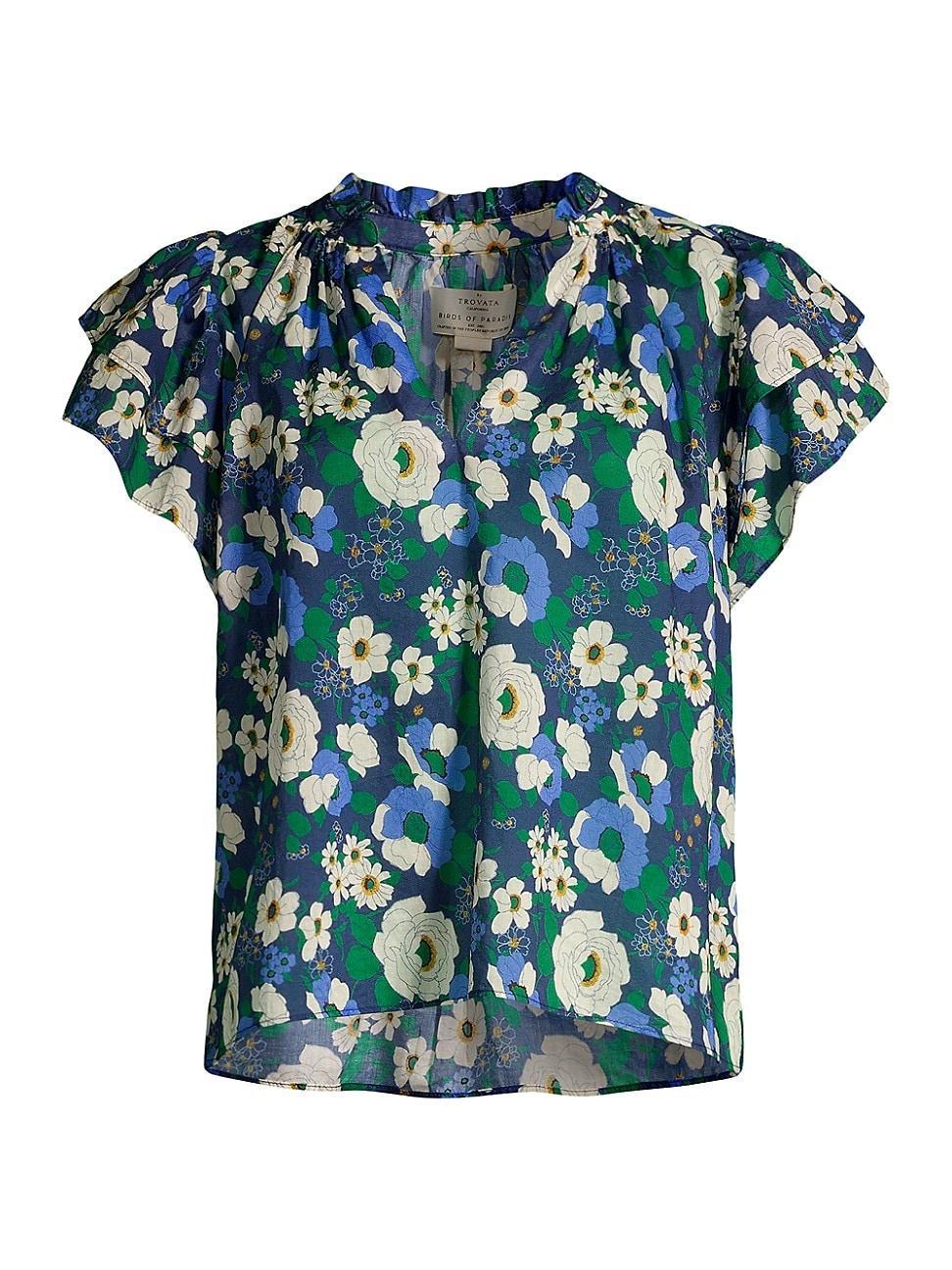 Womens Clover Floral Cotton Blouse Product Image