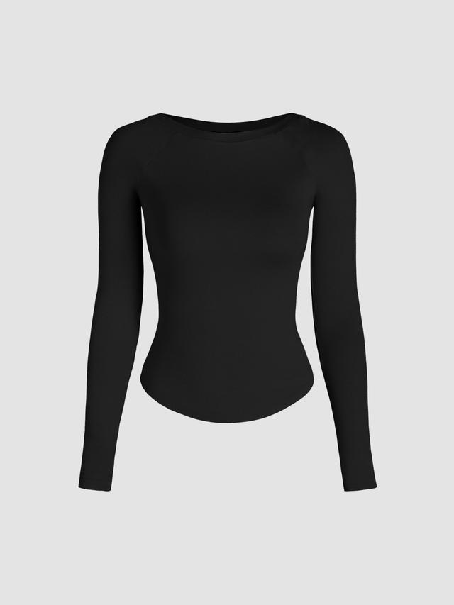 Round Neckline Solid Long Sleeve Tee Product Image