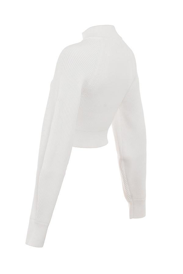 Reeva White Balloon Sleeve Ribbed Sweater Product Image