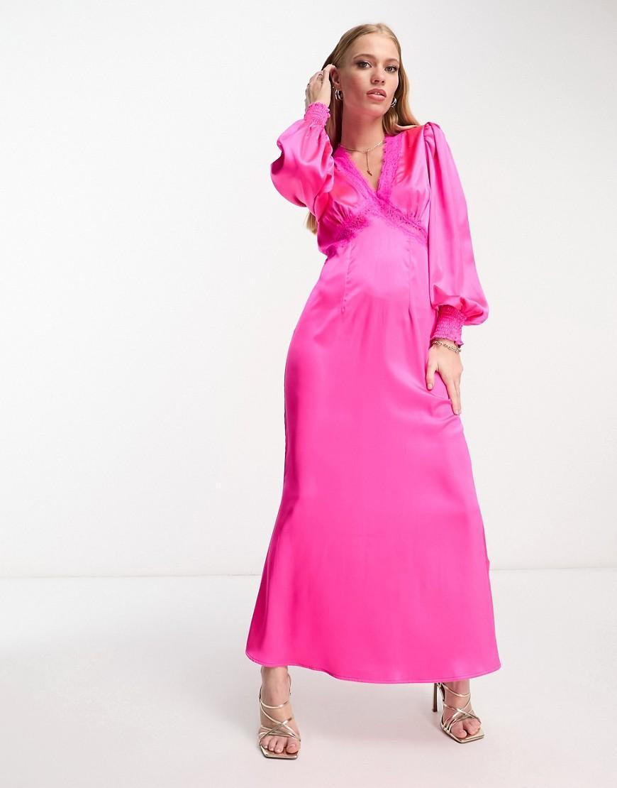 Never Fully Dressed lace insert midaxi dress in pink Product Image