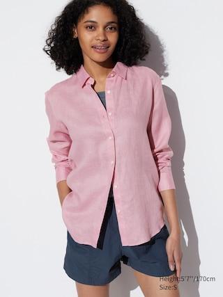 Womens Premium Linen Long Sleeve Shirt Pink XS UNIQLO US Product Image