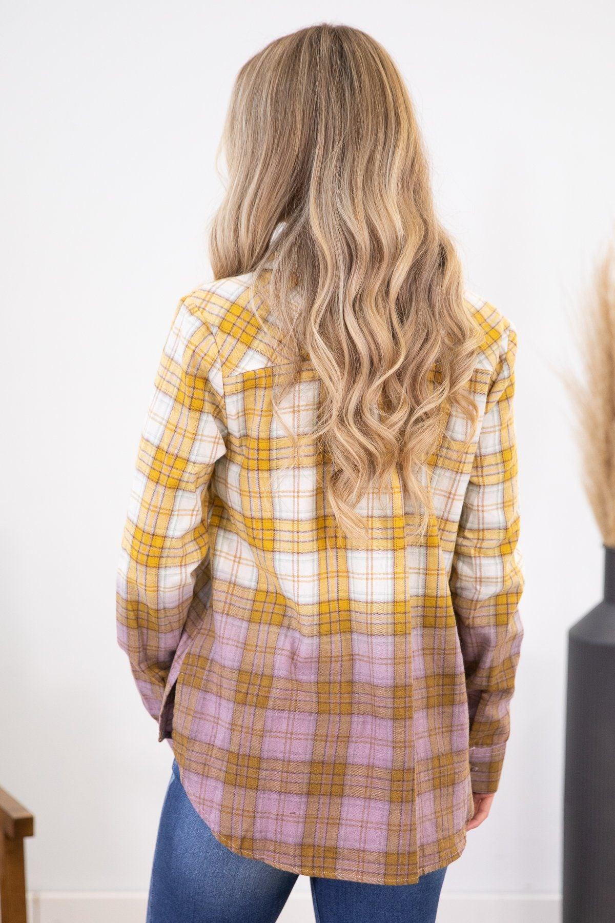 Mustard Ombre Plaid Button Up Top Product Image