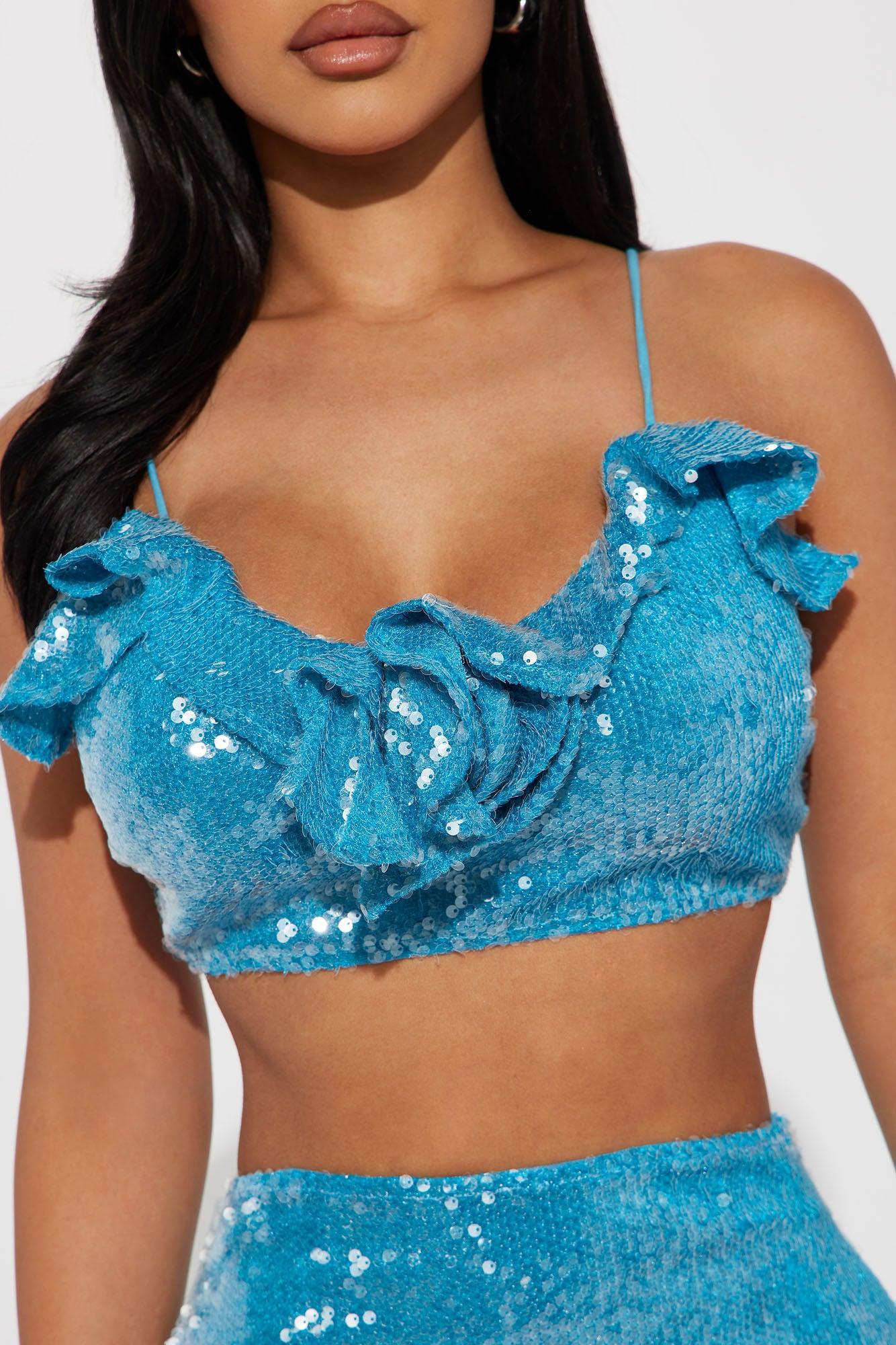 Got A Crush Velvet Sequin Skirt Set - Aqua Product Image