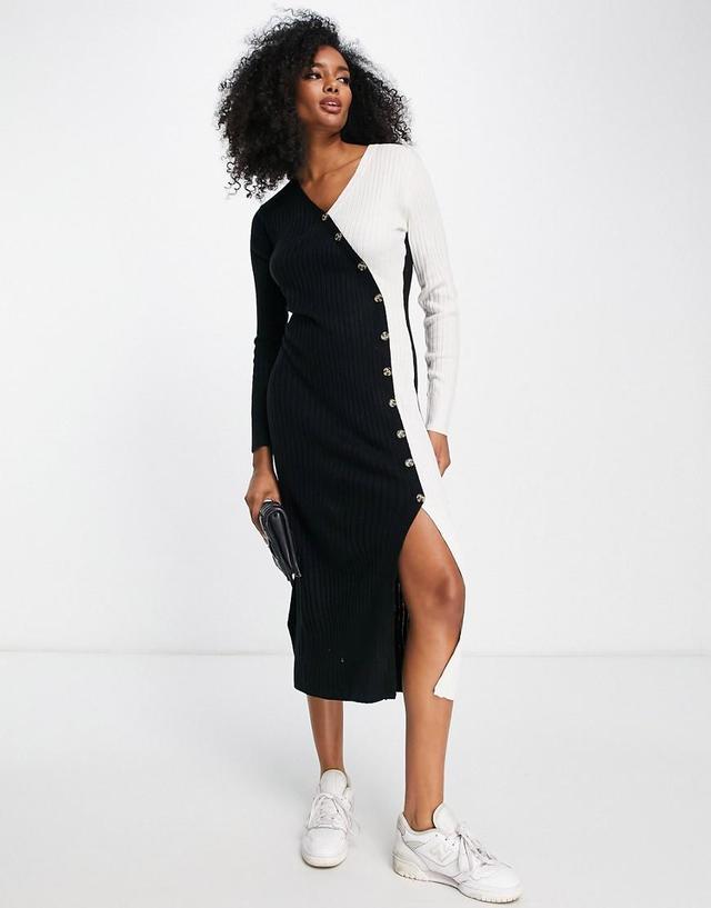 River Island knitted midi dress with wrap button detail Product Image