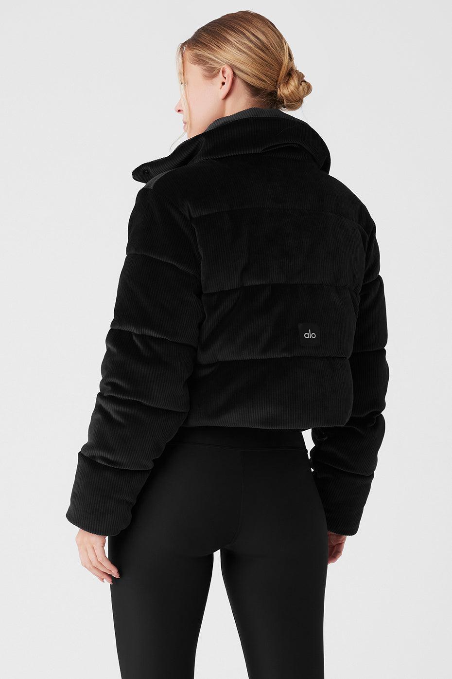 Ribbed Velour Gold Rush Puffer - Black Female Product Image