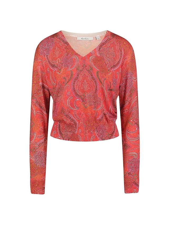 Womens Evelyn Paisley Cotton-Silk V-Neck Sweater Product Image