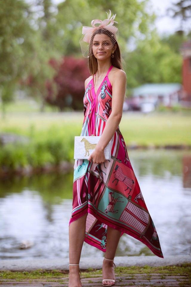 Equestrian Satin Halter Dress Pink Product Image