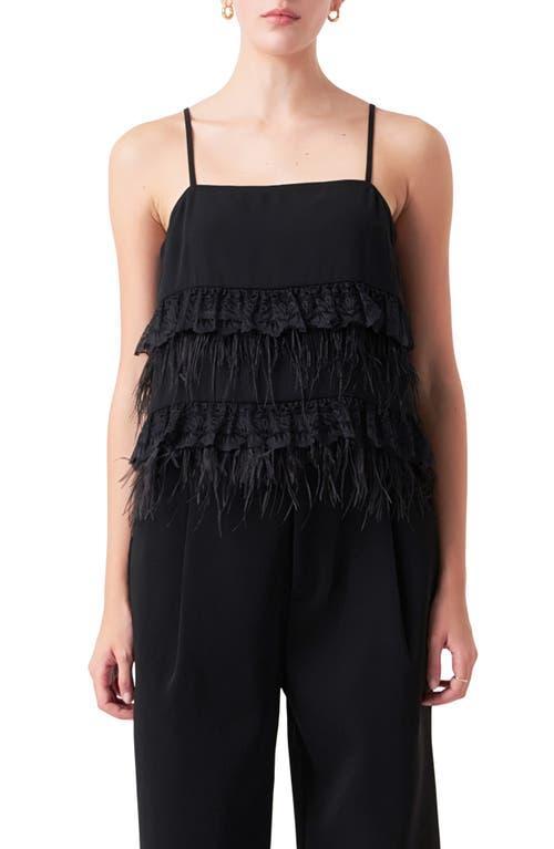 Endless Rose Lace Feather Trim Camisole Product Image