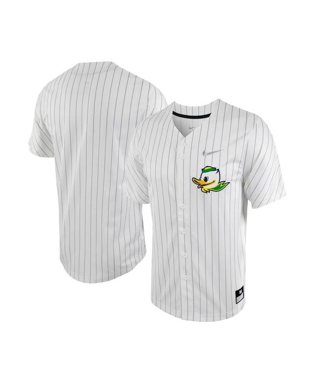 Mens Nike White, Silver Oregon Ducks Pinstripe Replica Full-Button Baseball Jersey - White, Silver Product Image