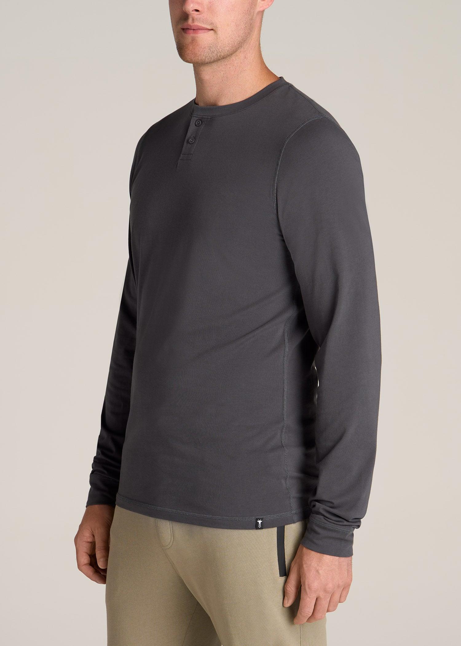 Pima Stretch Knit Henley Shirt for Tall Men in Iron Grey Male Product Image