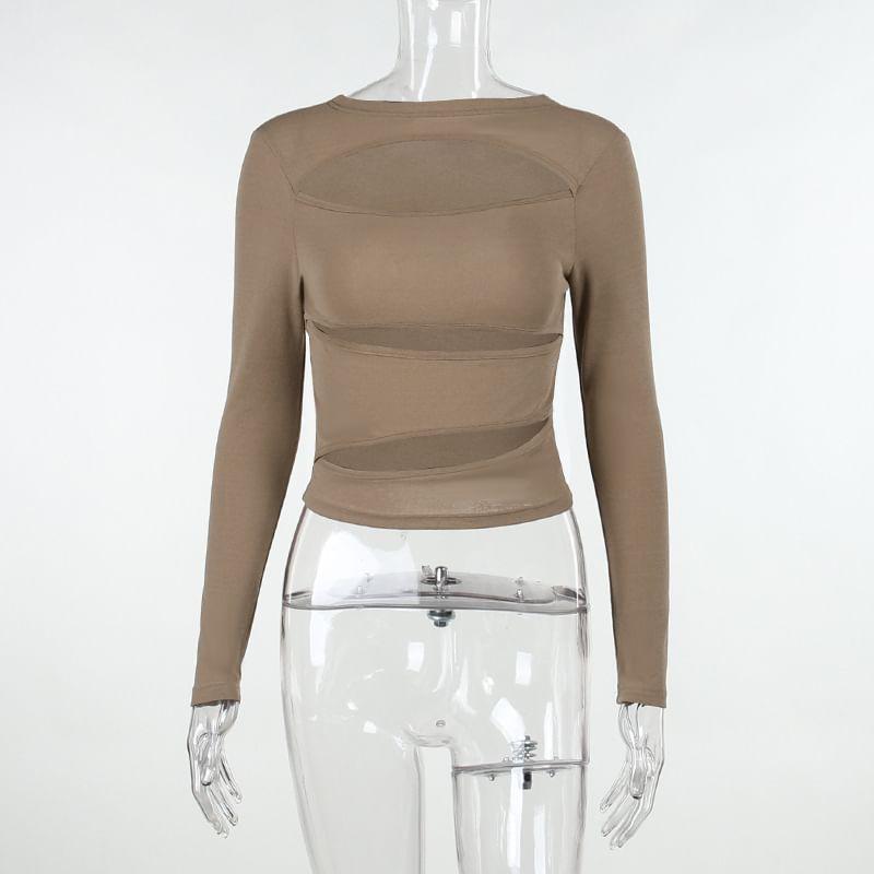 Long-Sleeve Plain Cutout Top Product Image