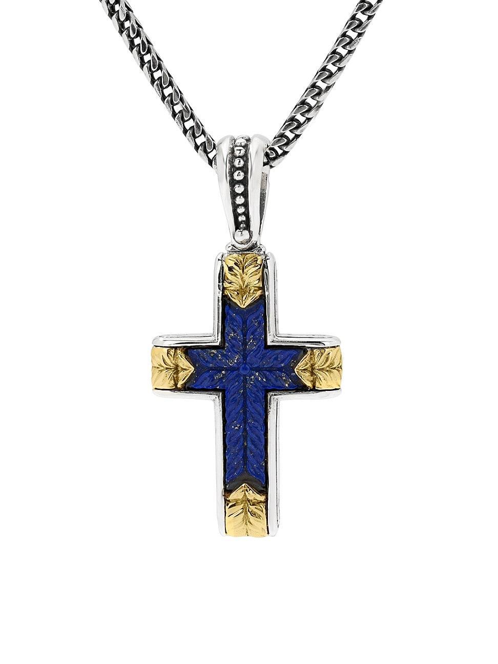 Womens Laconia Sterling Silver, 18K Yellow Gold & Lapis Lazuli Cross Pendant Product Image