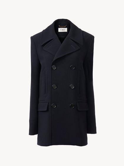 Pea coat in double wool crêpe Product Image