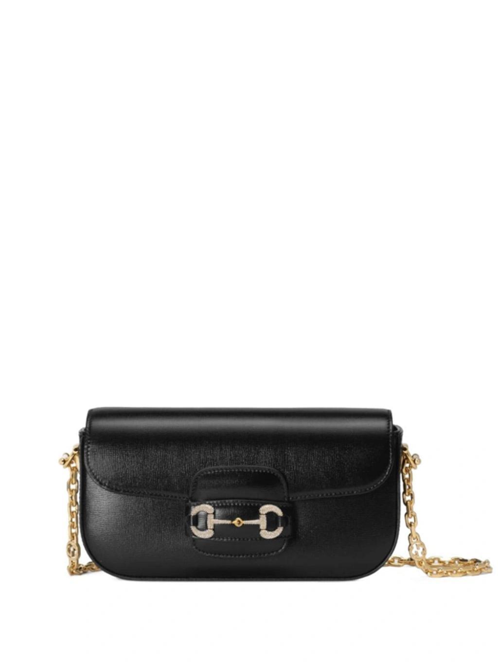 GUCCI Small Leather Horsebit 1955 Shoulder Bag In Black Product Image