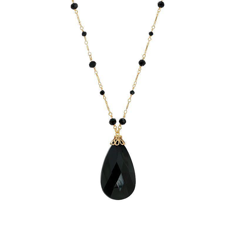 1928 Gold Tone Faceted Briolette Pendant Necklace, Womens, Black Product Image