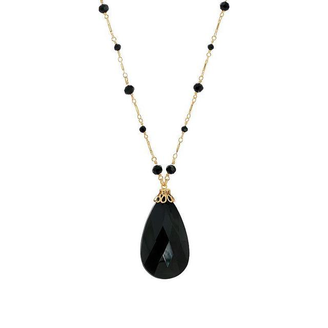 1928 Gold Tone Faceted Briolette Pendant Necklace, Womens, Black Product Image