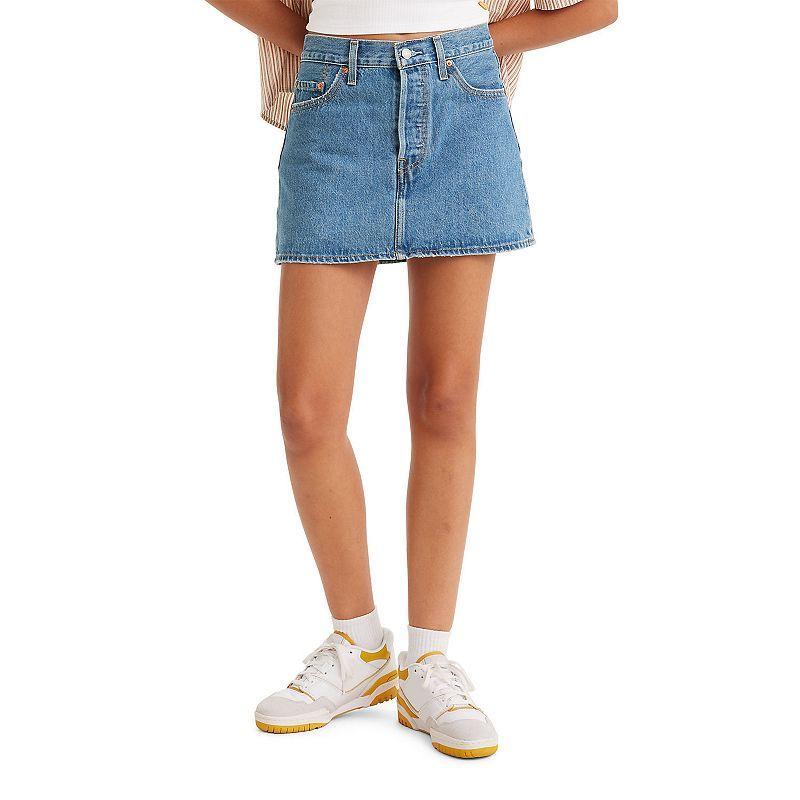 Womens Levis A-Line Button Front Mini Skirt Med Blue Product Image