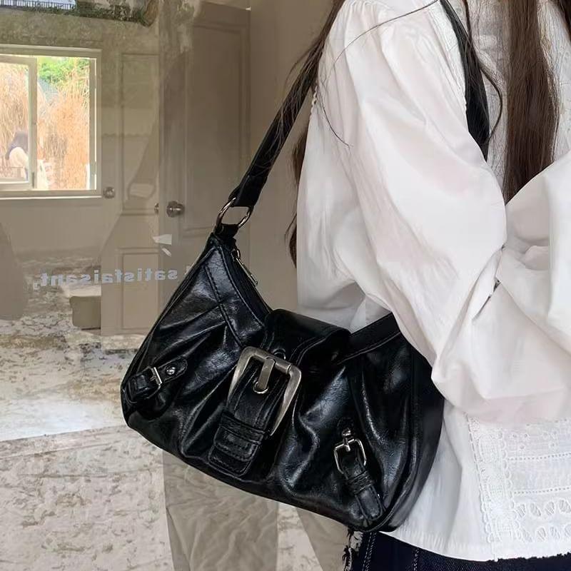 Buckled Faux Leather Shoulder Bag Product Image