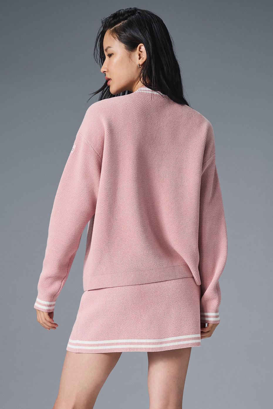 Tennis Club Sweater Knit Cardigan - Ballet Pink/White Female Product Image