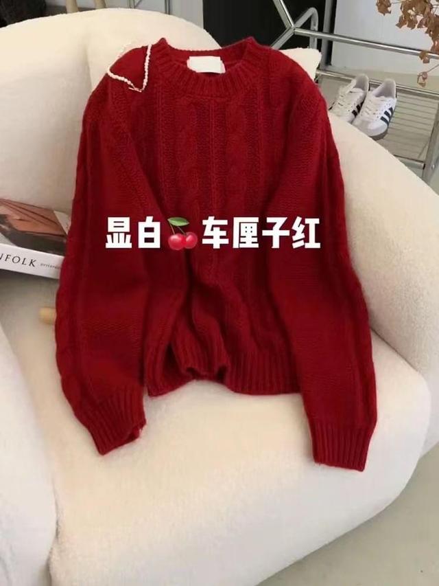 Crewneck Cable Knit Plain Sweater Product Image