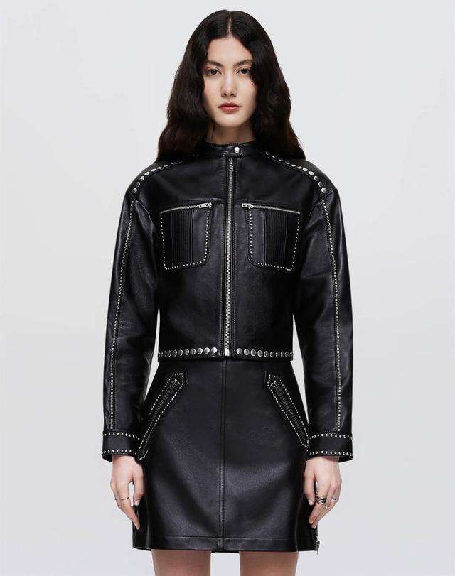 Leather Studded Biker Jacket - Black Product Image